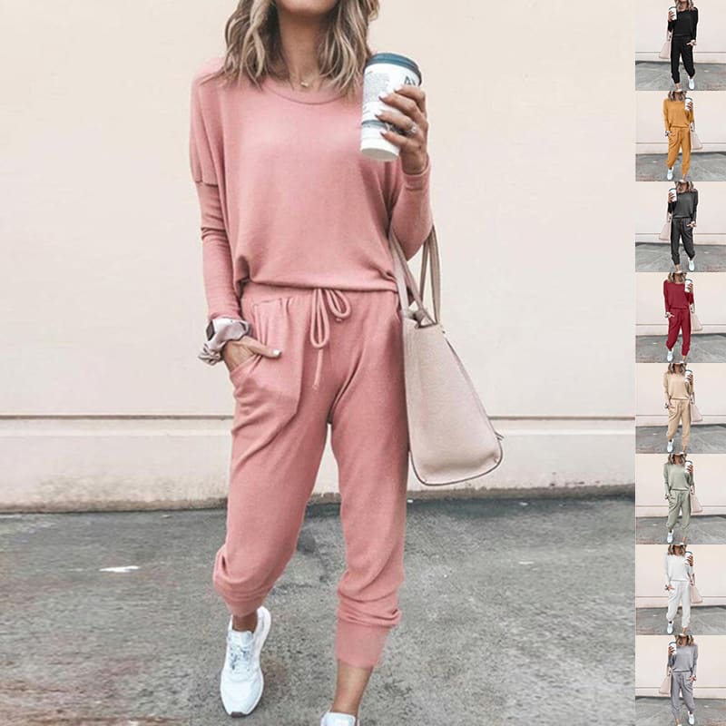 Women's Long Sleeve Suit Fashion Pullover Top And Pockets Drawstring Long Pants Solid Color Casual Sports Trouser Suit Clothing view 20