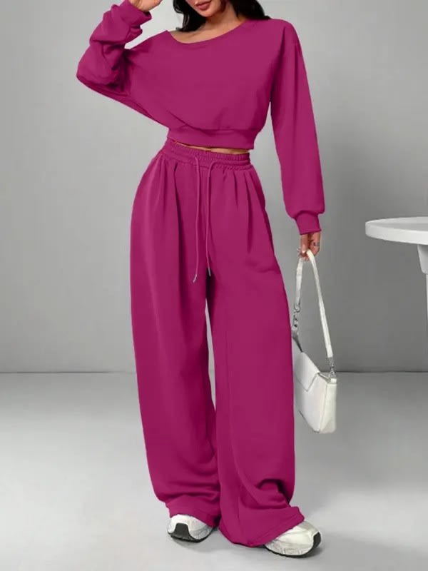 Casual 2-piece Set One-shoulder Long-sleeved Sweatshirt Women's Suit Autumn New Fashion Elastic Waist Tie Loose Sports Trousers view 11