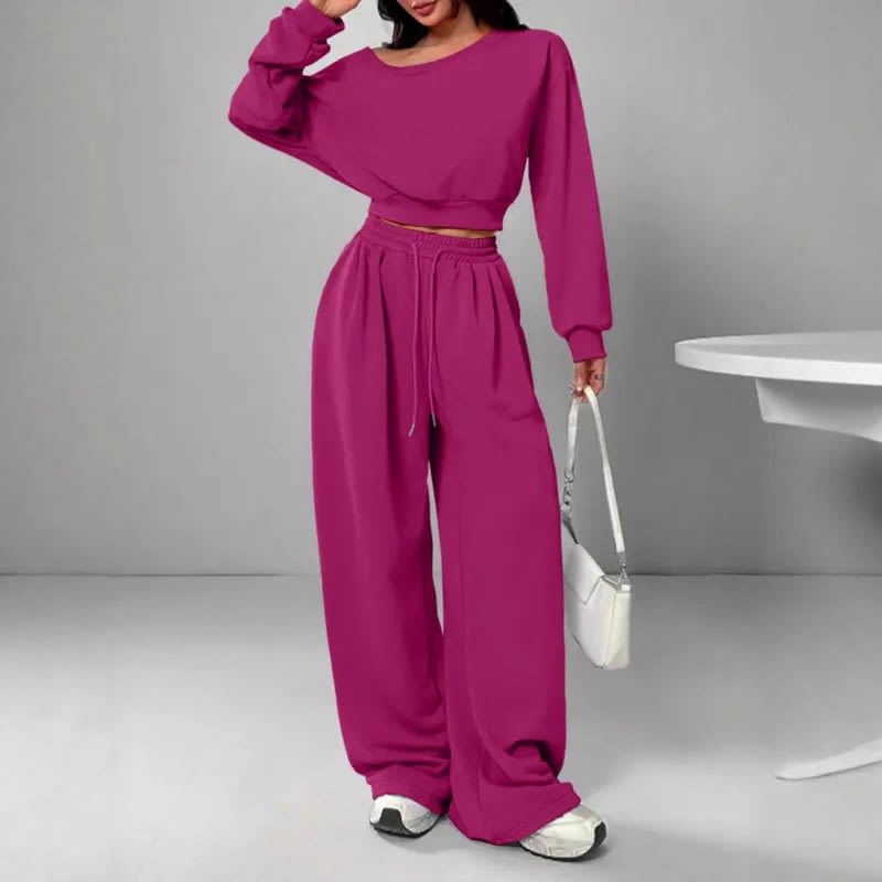 Casual 2-piece Set One-shoulder Long-sleeved Sweatshirt Women's Suit Autumn New Fashion Elastic Waist Tie Loose Sports Trousers view 27
