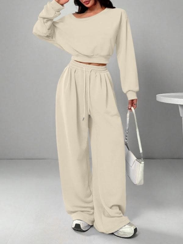 Casual 2-piece Set One-shoulder Long-sleeved Sweatshirt Women's Suit Autumn New Fashion Elastic Waist Tie Loose Sports Trousers view 10