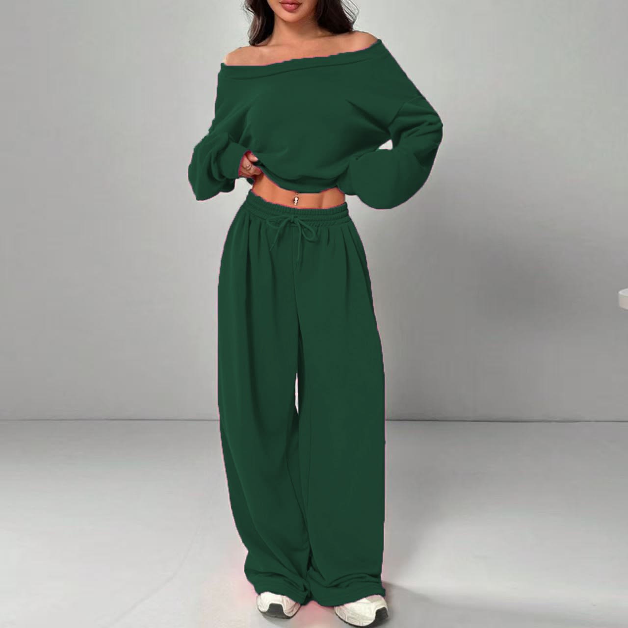 Casual 2-piece Set One-shoulder Long-sleeved Sweatshirt Women's Suit Autumn New Fashion Elastic Waist Tie Loose Sports Trousers view 18