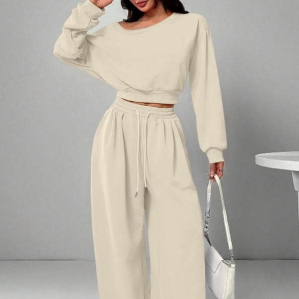 Casual 2-piece Set One-shoulder Long-sleeved Sweatshirt Women's Suit Autumn New Fashion Elastic Waist Tie Loose Sports Trousers view 28