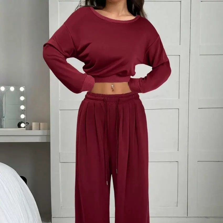 Casual 2-piece Set One-shoulder Long-sleeved Sweatshirt Women's Suit Autumn New Fashion Elastic Waist Tie Loose Sports Trousers view 3