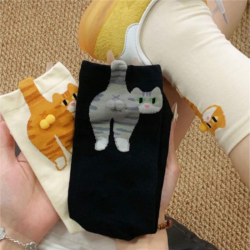 Cute Cat Socks With Balls Summer Breathable Soft Cotton Socks Funny Cotton Sock Middle Tube Girl Women Novelty Sport Socks view 4