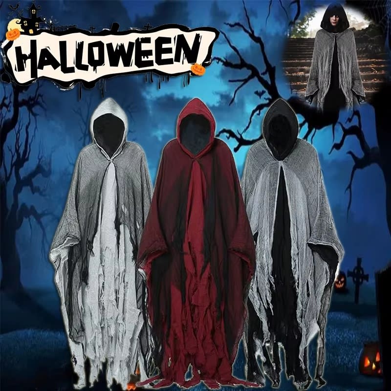 Unisex Halloween Ghost Dementors Cosplay Costume Gothic Horror Zombie Tattered Hooded Capes Day Of The Dead Party Props Cloaks view 2