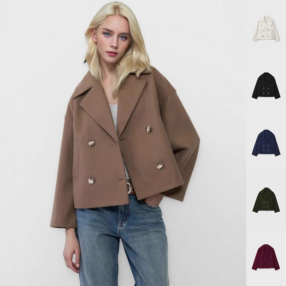 Ins Double-breasted Lapel Blazer Jacket Fashion Loose Woolen Short Coat Elegant Commuting Women's Clothing view 3