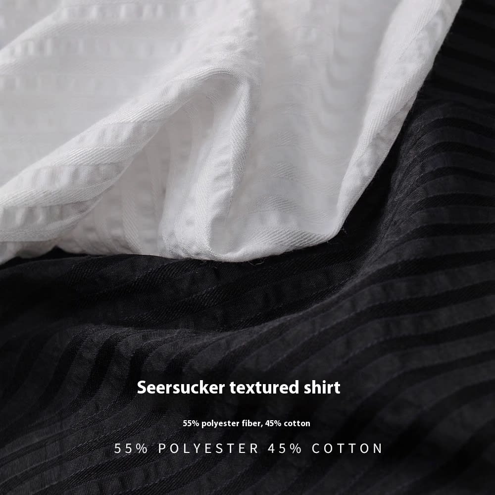 Anti-Wrinkle Seersucker Men's Black Texture Long Sleeve Casual Shirt view 3