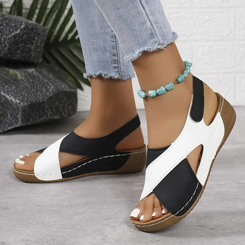 Colorblock-crossed  Wedges Sandals Summer Fashion Fish Mouth Platform Roman Shoes For Women view 13