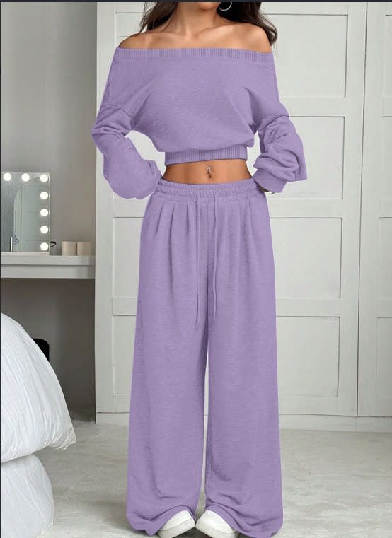 Casual 2-piece Set One-shoulder Long-sleeved Sweatshirt Women's Suit Autumn New Fashion Elastic Waist Tie Loose Sports Trousers view 6