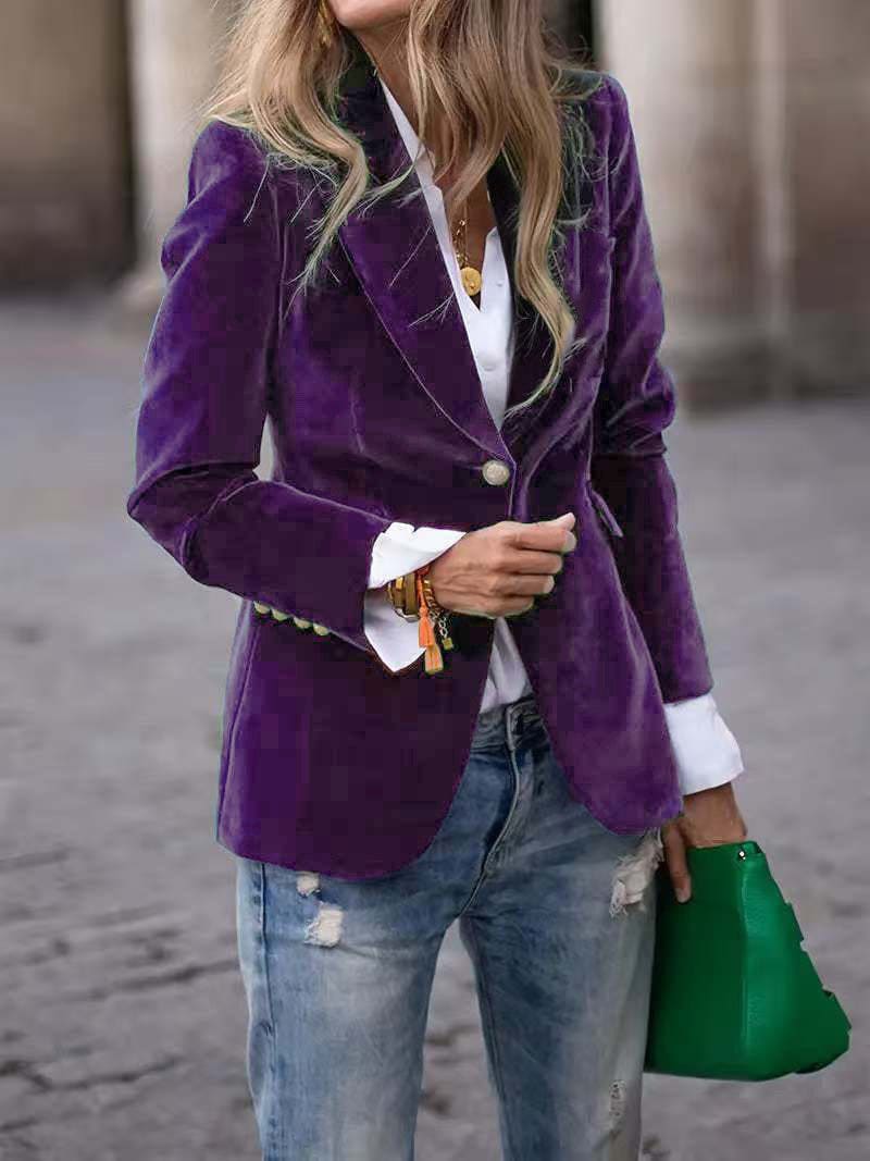 Velvet Lapel Casual Suit Business Fashion Slim Single-breasted Jacket Outwear Clothing For Women view 19