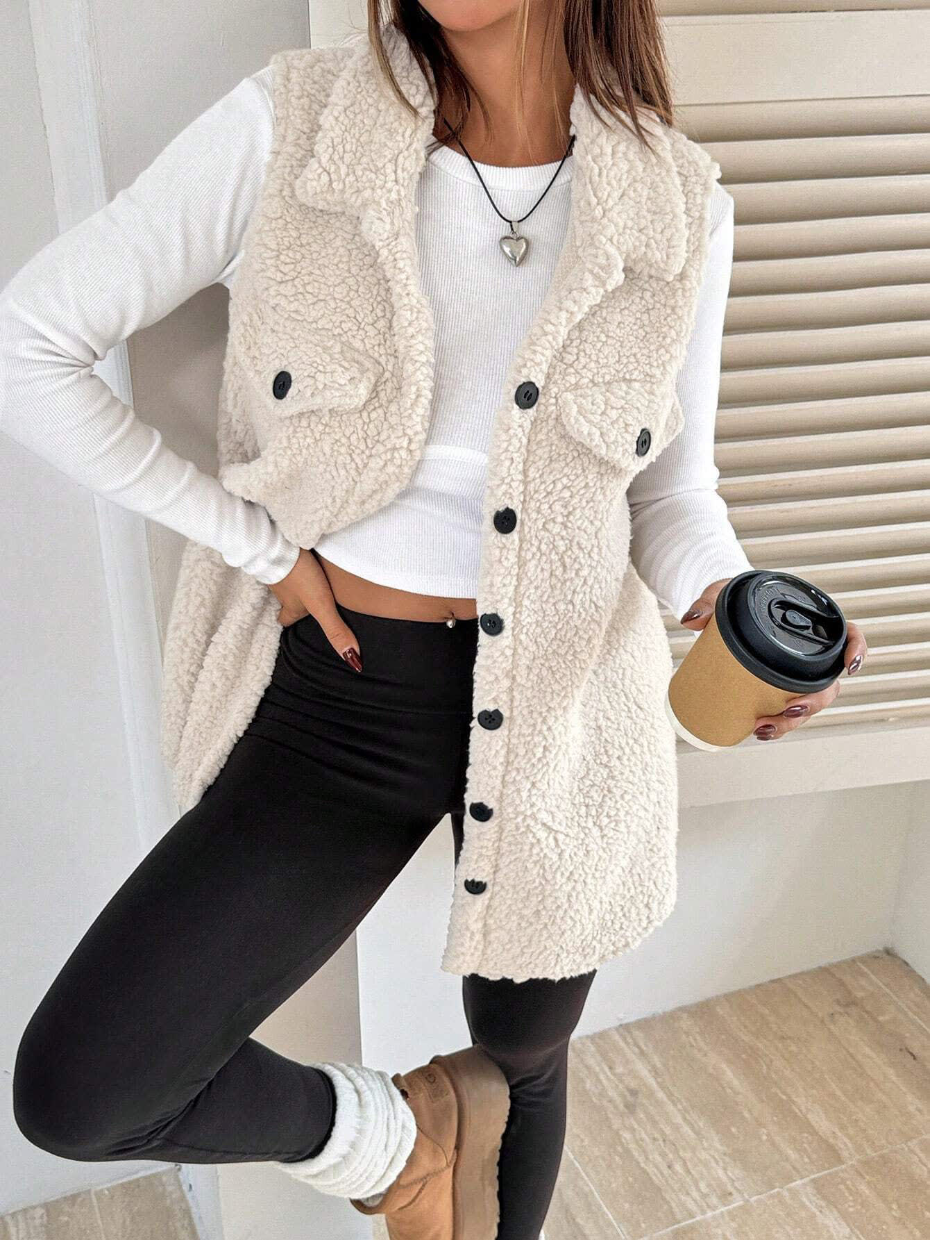 Lapels Open Button Plush Vest Cardigan view 2