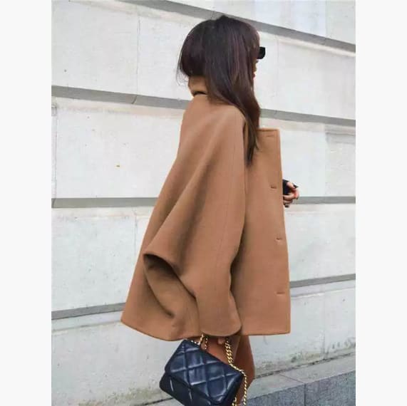 Fashion Brown Lapel Batwing Sleeve Coat view 8