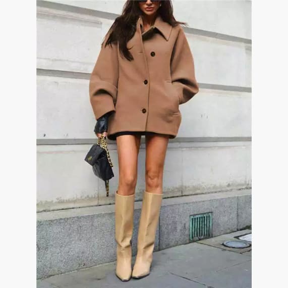 Fashion Brown Lapel Batwing Sleeve Coat view 4