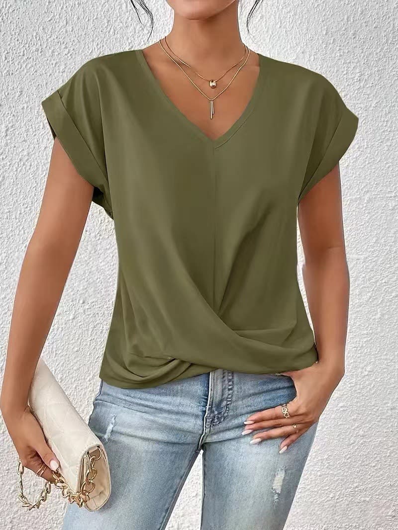 Fashion V-neck Short-sleeve T-shirt Summer Casual Irregular Knot Top For Women Clothing view 22