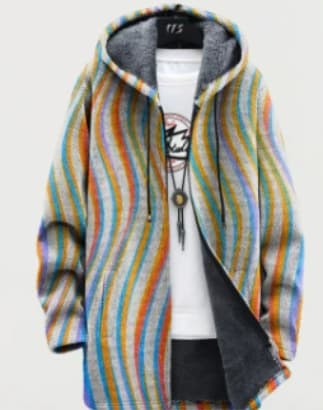 Men's Coat Winter Print Plush Lining Thick Windproof Jacket Long Sleeve Zipper view 5