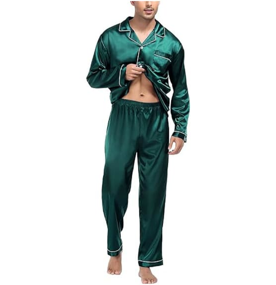 Ice Silk Men's Long Sleeve Loose Plus Size Pajamas Suit view 6