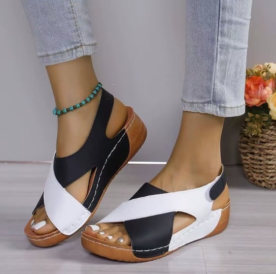 Colorblock-crossed  Wedges Sandals Summer Fashion Fish Mouth Platform Roman Shoes For Women view 14