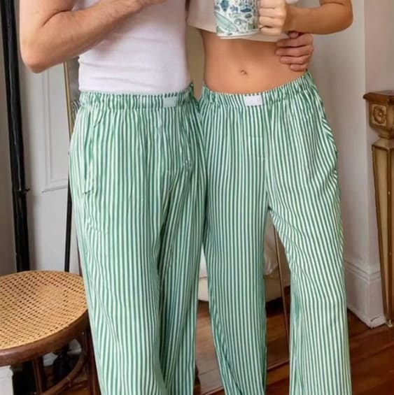 Striped Printed Elastic Waist Drawstring Pocket Straight Casual Trousers view 10