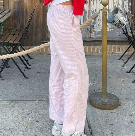 Striped Printed Elastic Waist Drawstring Pocket Straight Casual Trousers view 19