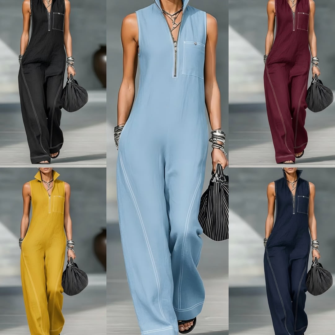 Stand-up Collar Jumpsuit With Pockets Summer Fashion Casual Sleeveless Jumpsuit Trousers Women's Clothing view 7