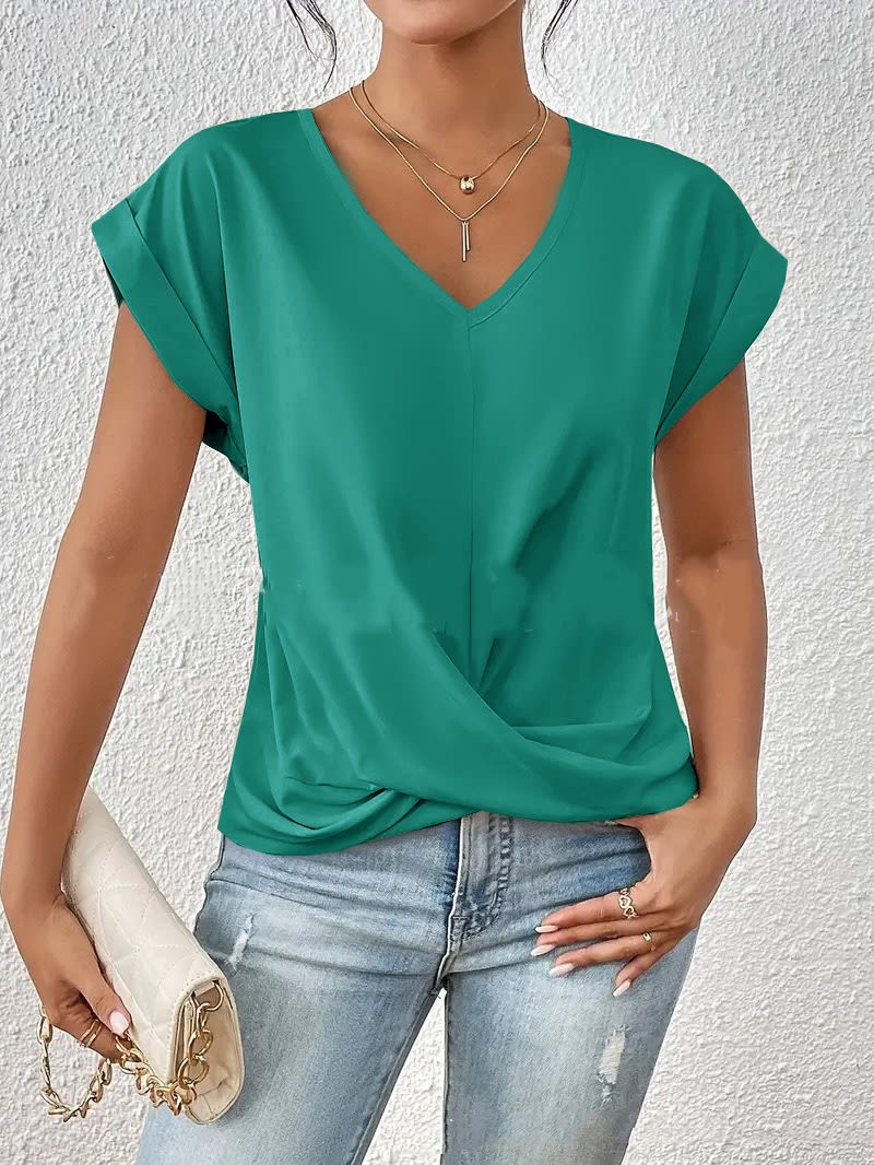 Fashion V-neck Short-sleeve T-shirt Summer Casual Irregular Knot Top For Women Clothing view 16