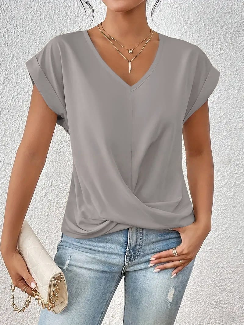 Fashion V-neck Short-sleeve T-shirt Summer Casual Irregular Knot Top For Women Clothing view 21