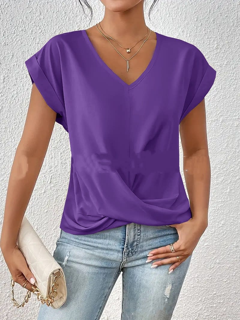 Fashion V-neck Short-sleeve T-shirt Summer Casual Irregular Knot Top For Women Clothing view 10