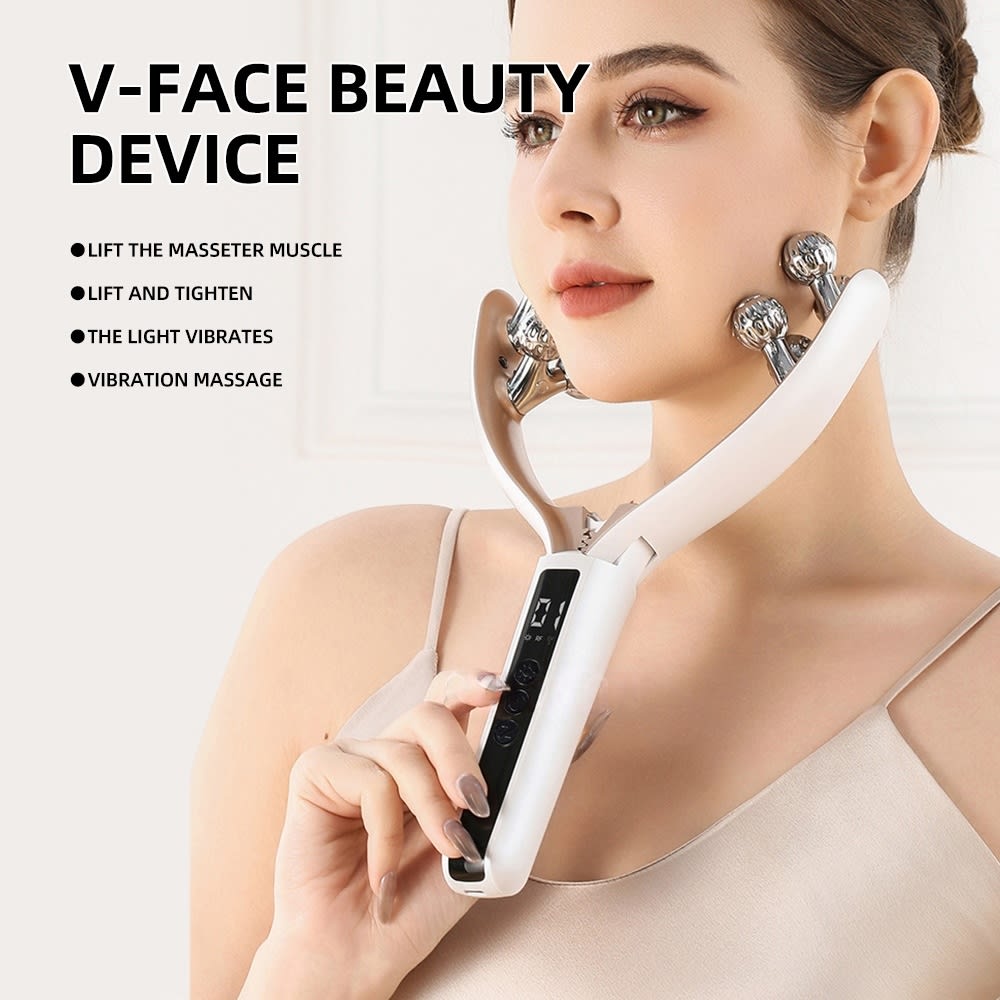 Home V-Roller EMS Microcurrent Electric Smart Red And Blue Dual-Wave Roller Massager Face Slimming Instrument Ems Micro Current Lifting Tightening view 5