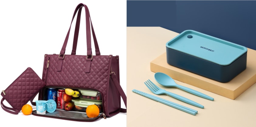 Convenient Commute New Lunch Bag Women's Insulated Lunch Box Women's Leak-proof Large Purse Diagonal Computer Storage view 5
