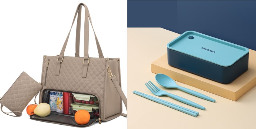 Convenient Commute New Lunch Bag Women's Insulated Lunch Box Women's Leak-proof Large Purse Diagonal Computer Storage view 16