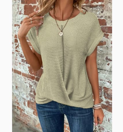Short-sleeved Waffle T-shirt Summer New Solid Color Crew Neck Top For Womens Clothing view 4