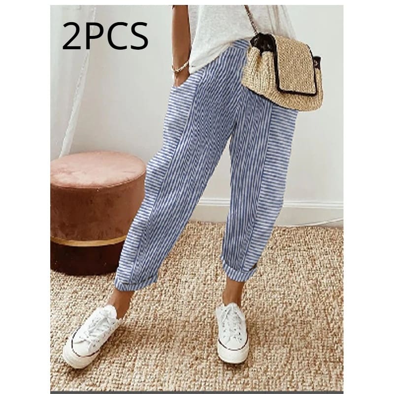 Women's Striped Print Trousers Summer Fashion Casual Loose Pants view 6
