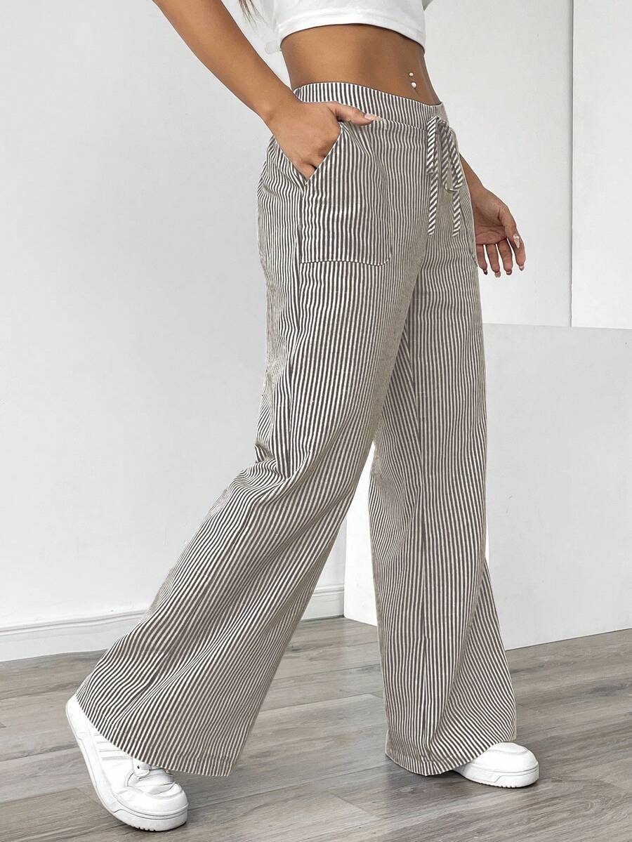 New Striped Trousers With Pockets Casual Versatile Loose Wide Leg Pants Women's Clothing view 5