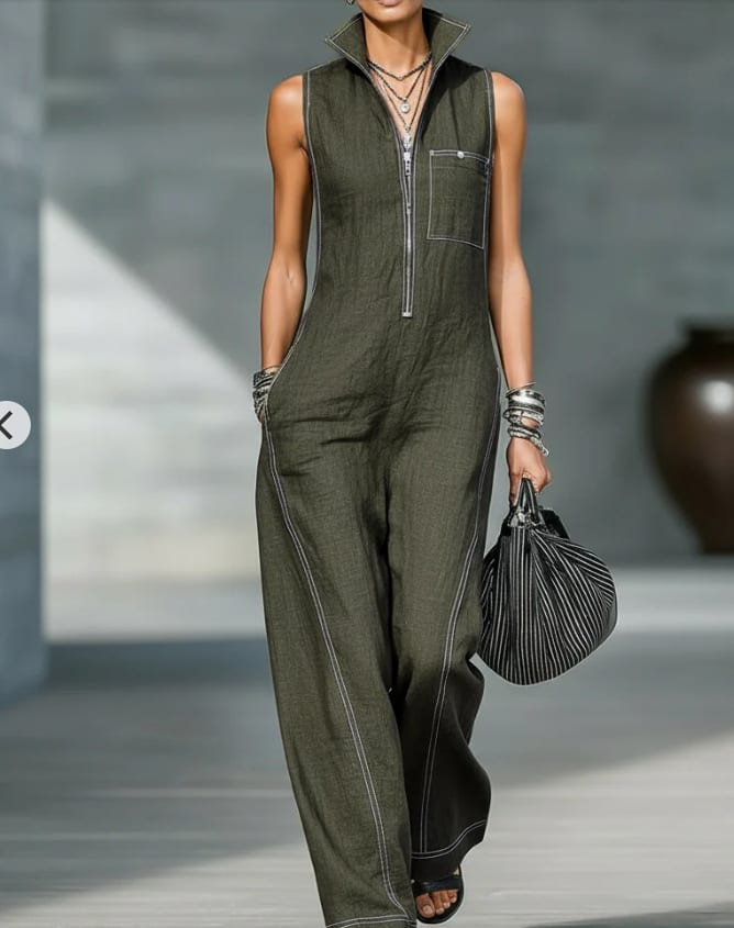 Stand-up Collar Jumpsuit With Pockets Summer Fashion Casual Sleeveless Jumpsuit Trousers Women's Clothing view 6