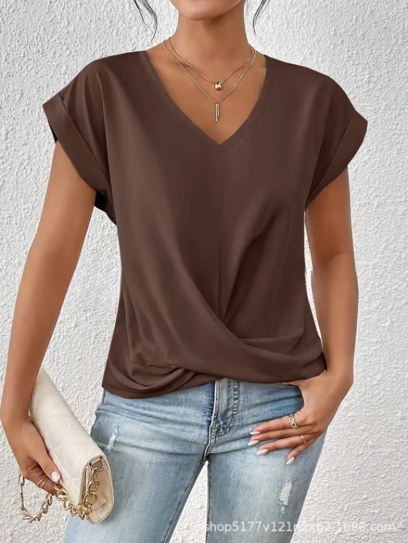 Fashion V-neck Short-sleeve T-shirt Summer Casual Irregular Knot Top For Women Clothing view 11