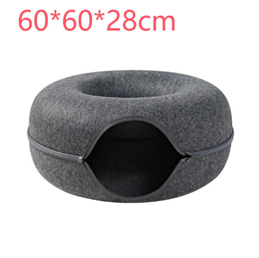 Four Seasons Available Cat Nest Round Woolen Felt Pet Dual-use Cat Nest Tunnel Interactive Training Toy Grey Felt Cat Nest view 5