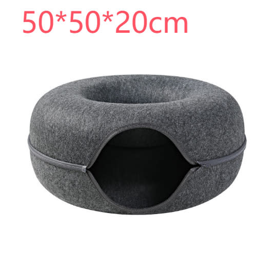 Four Seasons Available Cat Nest Round Woolen Felt Pet Dual-use Cat Nest Tunnel Interactive Training Toy Grey Felt Cat Nest view 13
