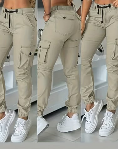 Europe And America Cross Border Fashion Work Clothes Multi-pocket Army Green Ankle-tied Casual Slim Trousers view 2