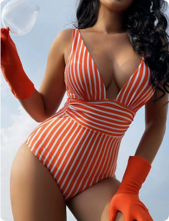 Striped One-piece Bikini Women's Swimsuit