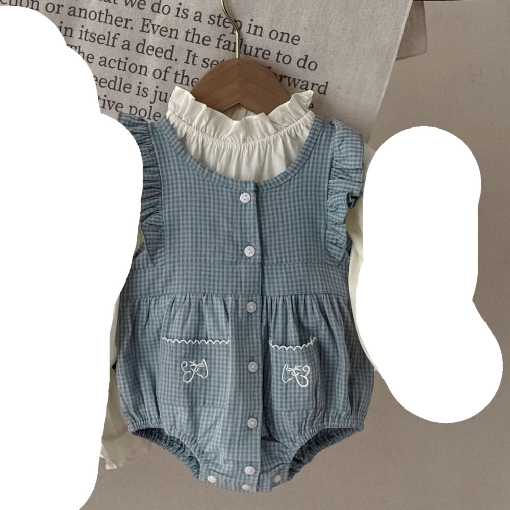 Infant Single-breasted Long Sleeve Small Plaid Romper Sling Small Overskirt view 22