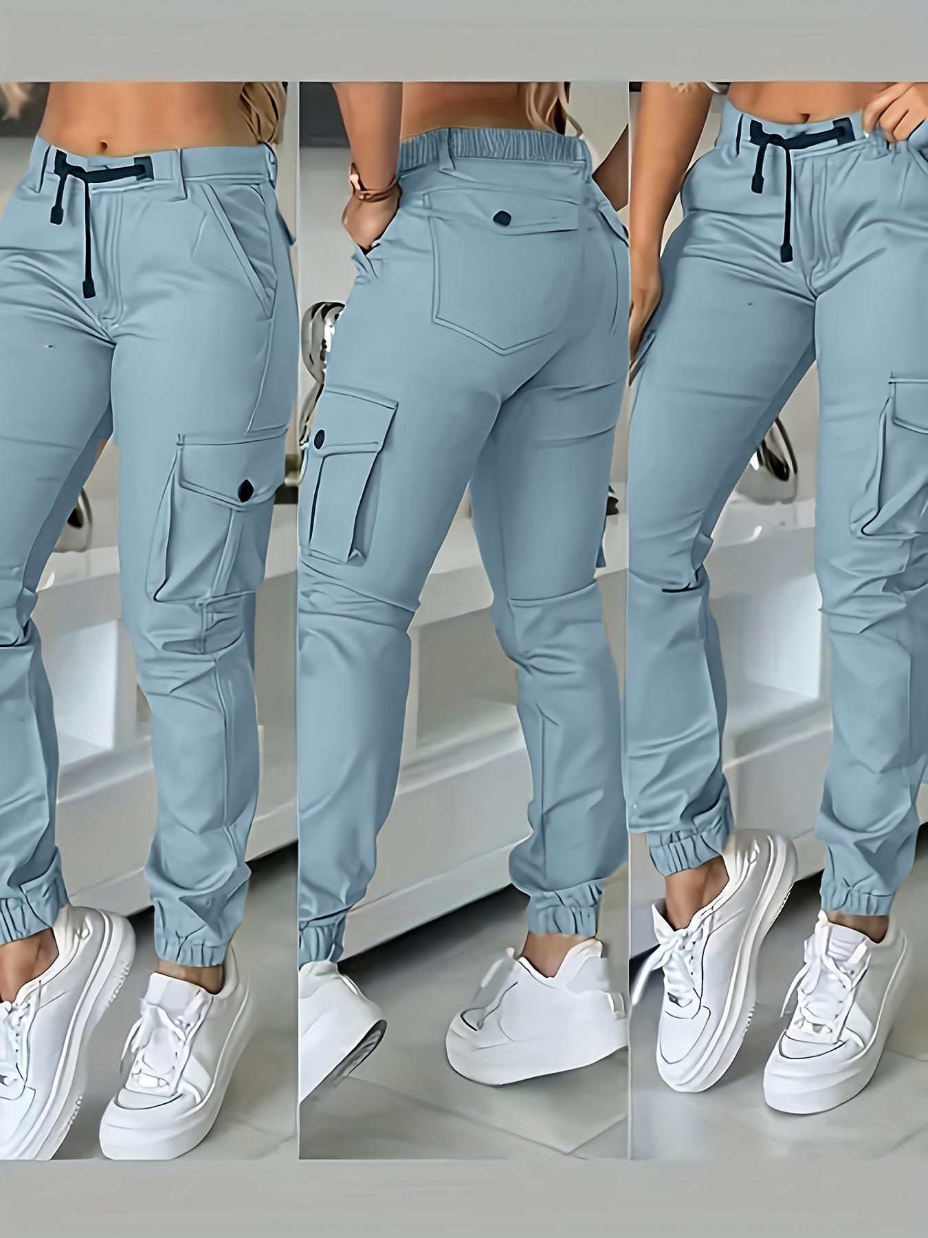 Europe And America Cross Border Fashion Work Clothes Multi-pocket Army Green Ankle-tied Casual Slim Trousers