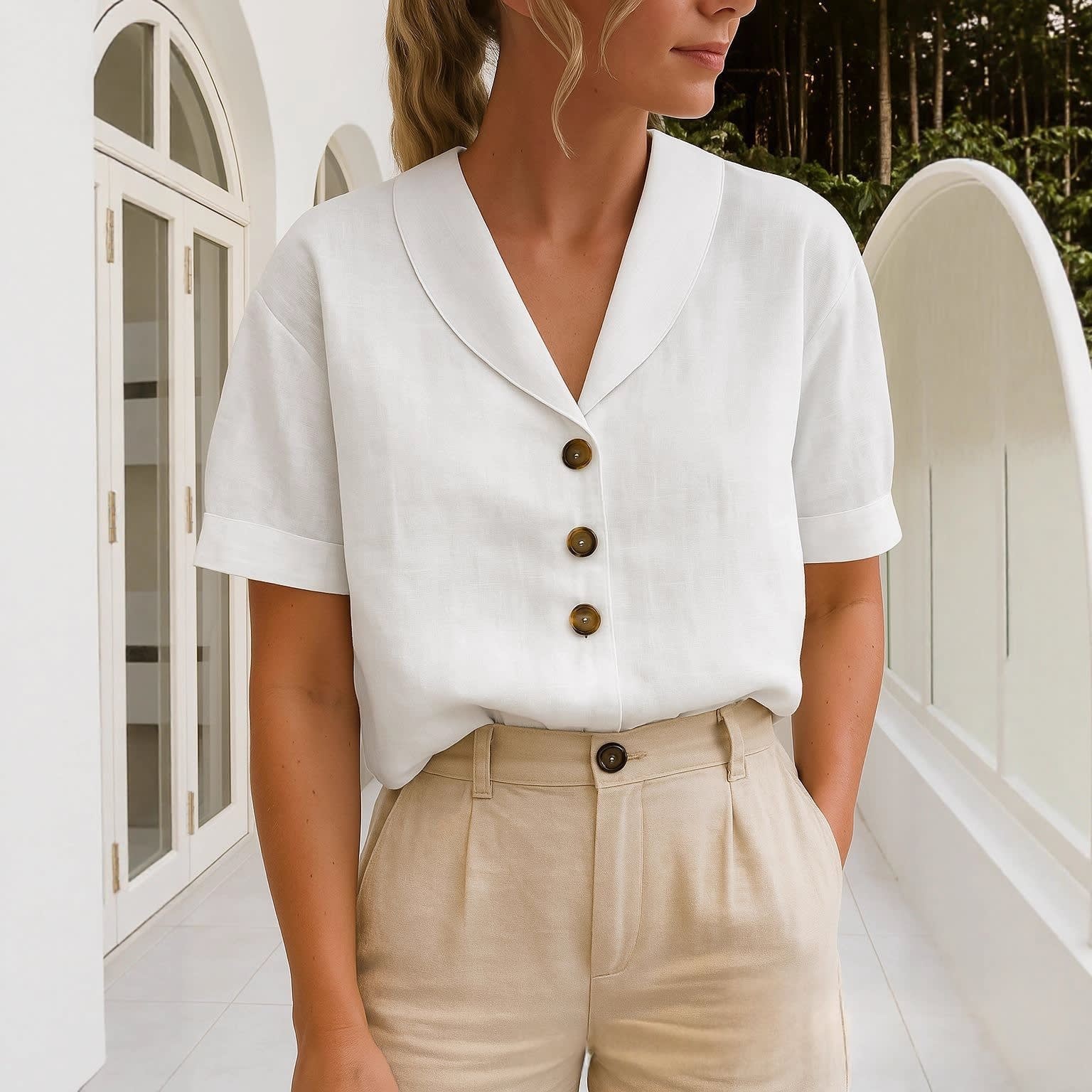 European And American Ladies Fashion Cotton And Linen Top