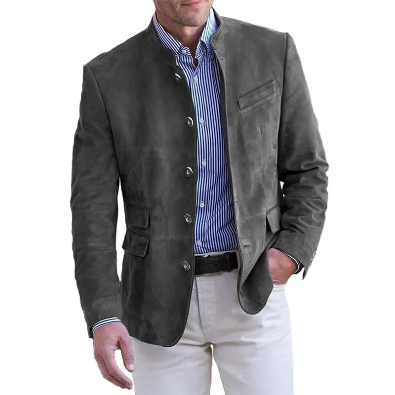 Men's Business Casual Suit Jacket Autumn Winter Fashion Commuter Daily Basic Blazer Solid Stand Collar Jacket Men's Clothing view 2