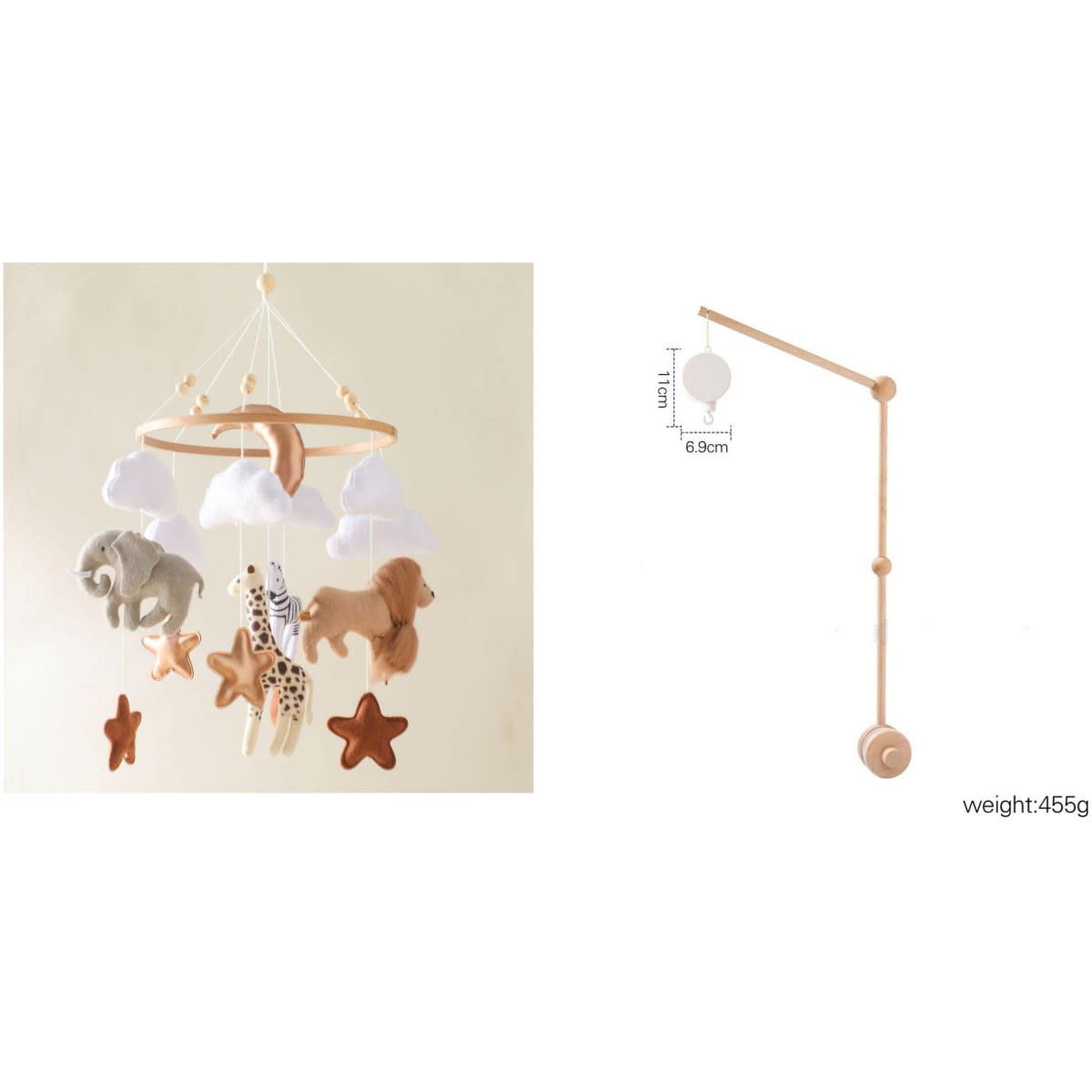 Room Hand-eye Coordination Decoration Wind Chimes Crib Felt Forest Animal Cloud Moon Bed Bell view 10