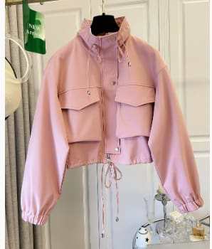 Solid Color Women's Short Jacket Zipper Trench Coat view 14