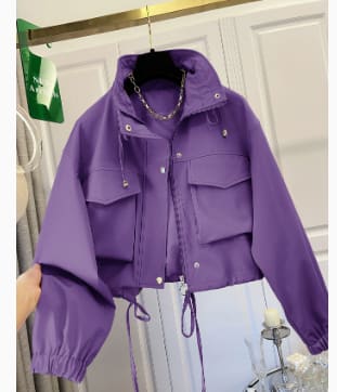 Solid Color Women's Short Jacket Zipper Trench Coat view 1