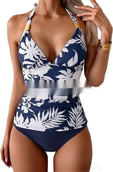 Women's Pure Color Halter Split Tie Two Piece Swimsuit view 7