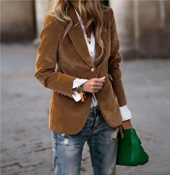Velvet Lapel Casual Suit Business Fashion Slim Single-breasted Jacket Outwear Clothing For Women view 8