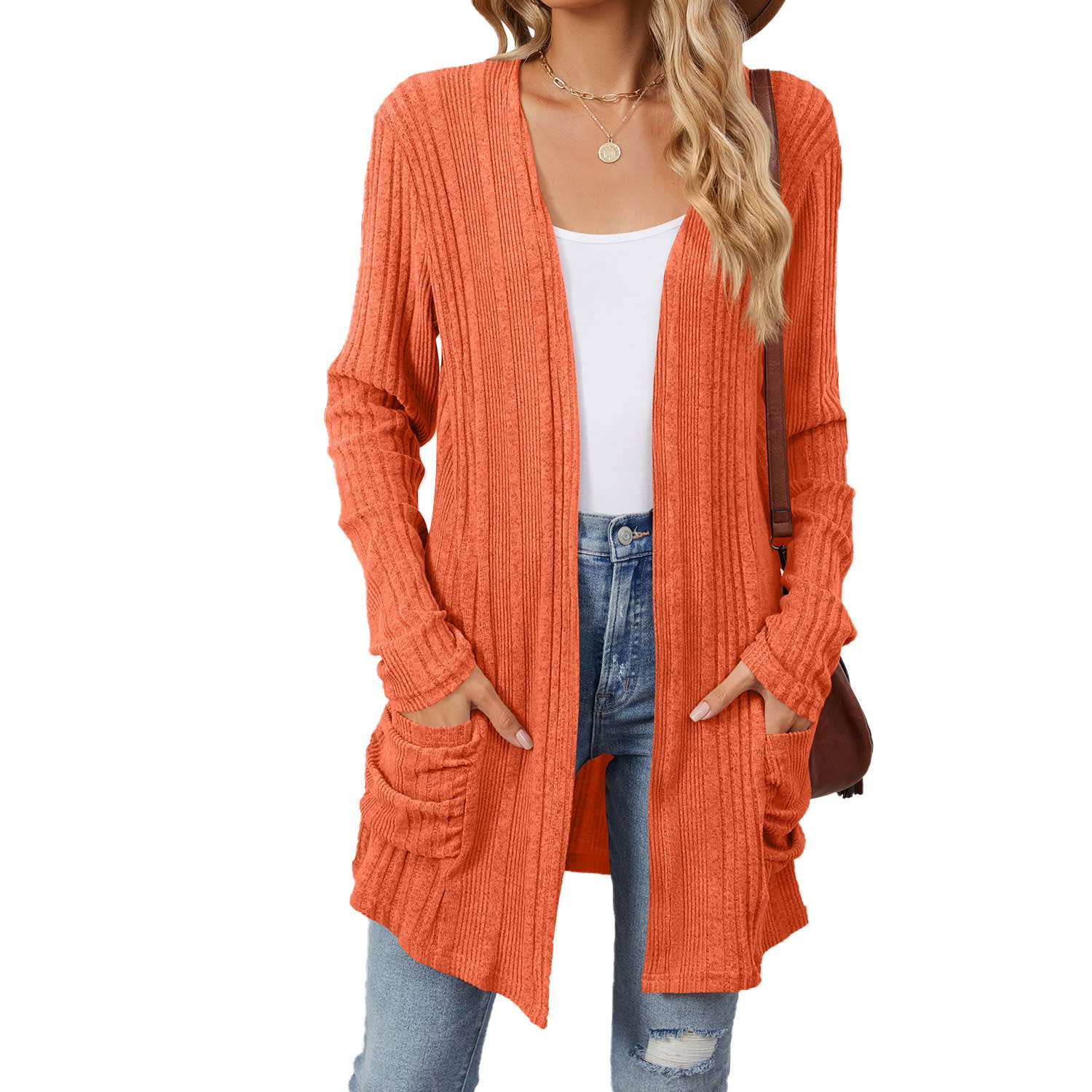 Solid Color Pocket Long Sleeve Bottoming Cardigan Knitwear view 3
