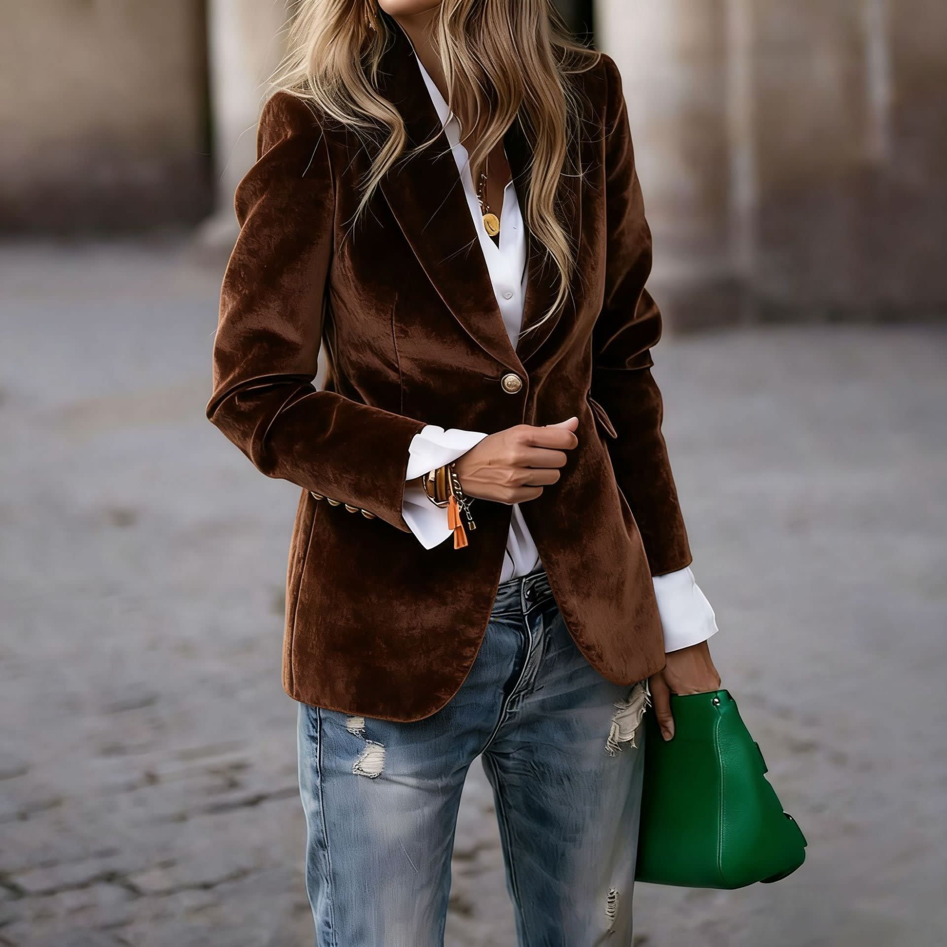 Velvet Lapel Casual Suit Business Fashion Slim Single-breasted Jacket Outwear Clothing For Women view 2